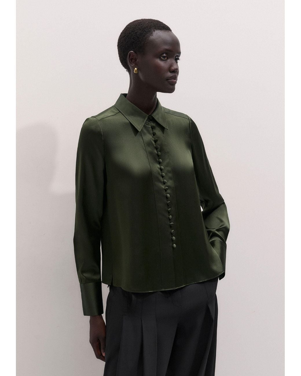 ME+EM Brown Silk Satin Layering Shirt + Tie