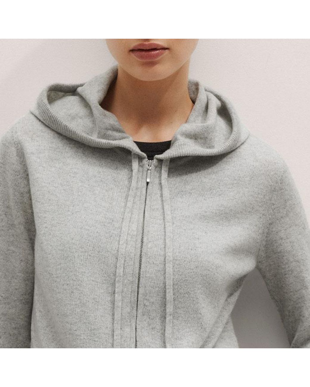 ME+EM Gray Cashmere Relaxed Fit Box Zip Hoody Mélange