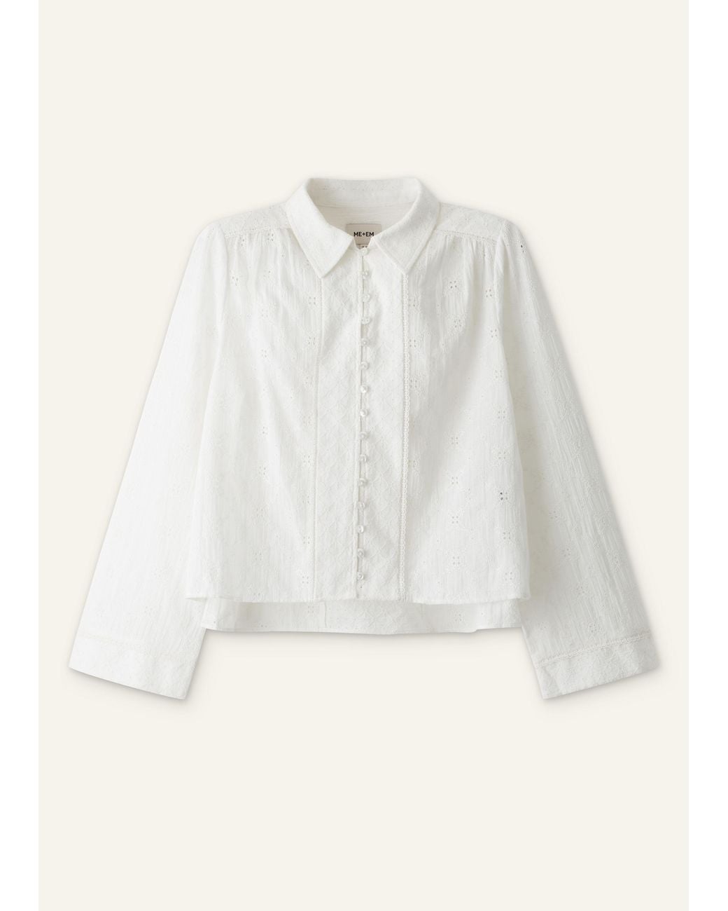 ME+EM White Embroidery Cotton Gauze Cropped Blouse
