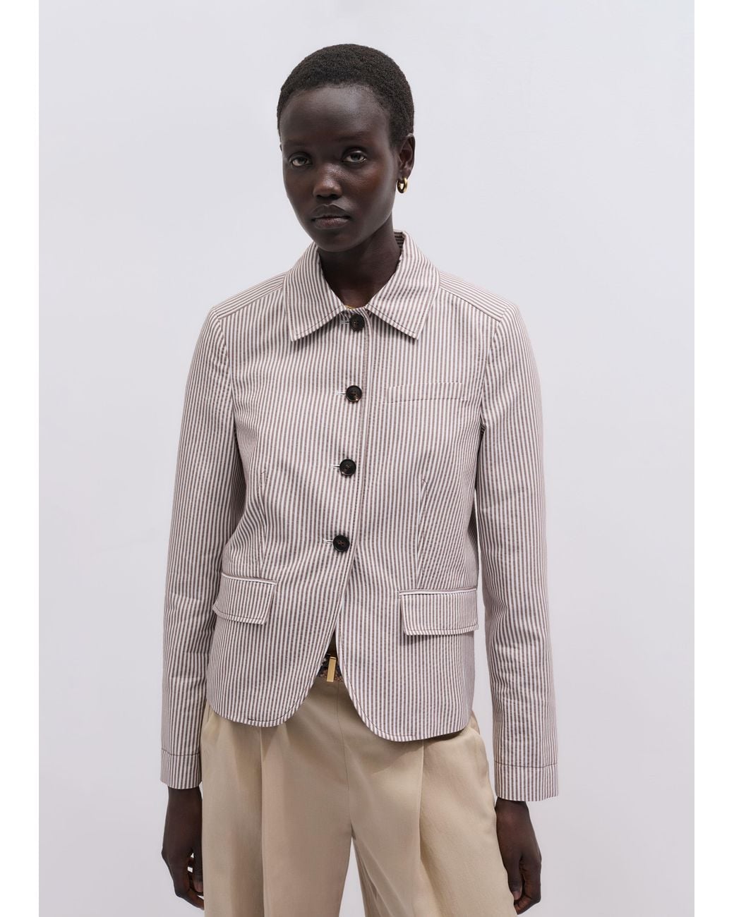 ME+EM Natural Short Seersucker Jacket Cocoa-Cream