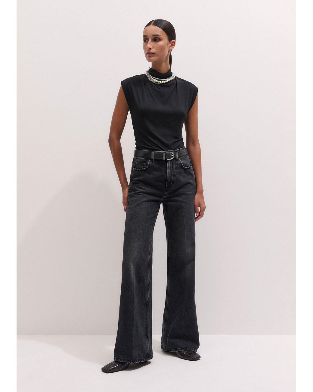 ME+EM Blue Sleeveless Drape Top