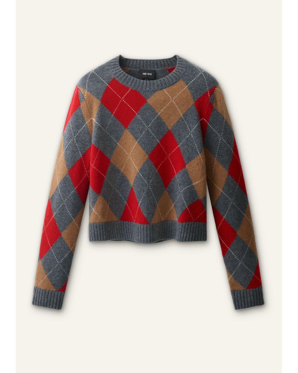 ME+EM Red Cashmere Argyle Knit Jumper