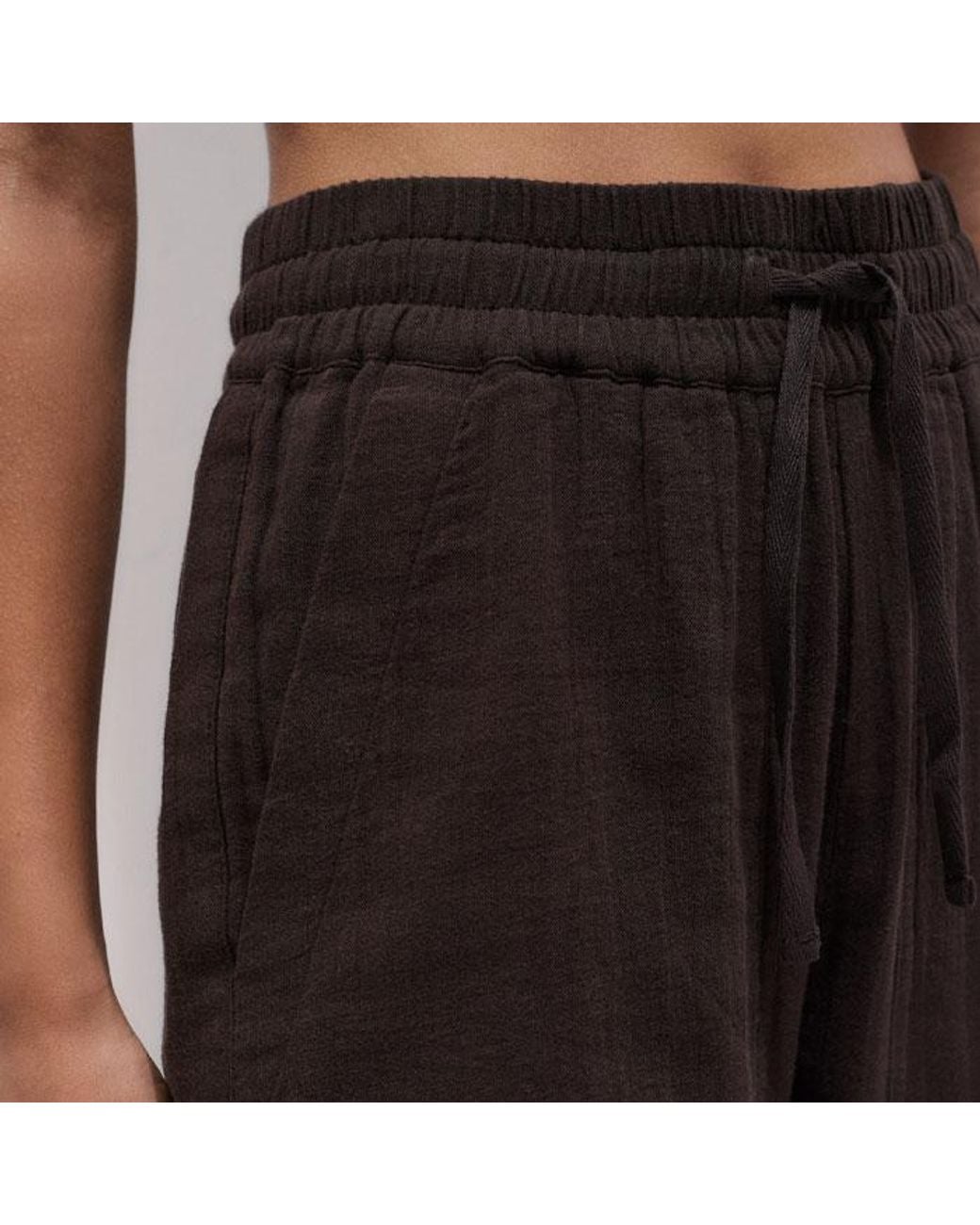 ME+EM Black Cheesecloth Drawstring Hem Trouser
