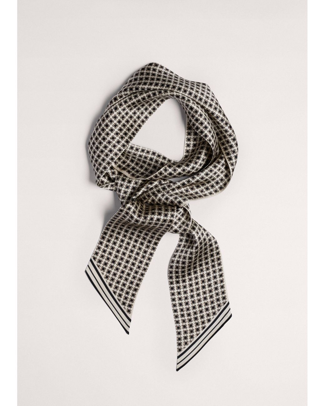 ME+EM White Tubular Squared Geo Print Scarf Cream