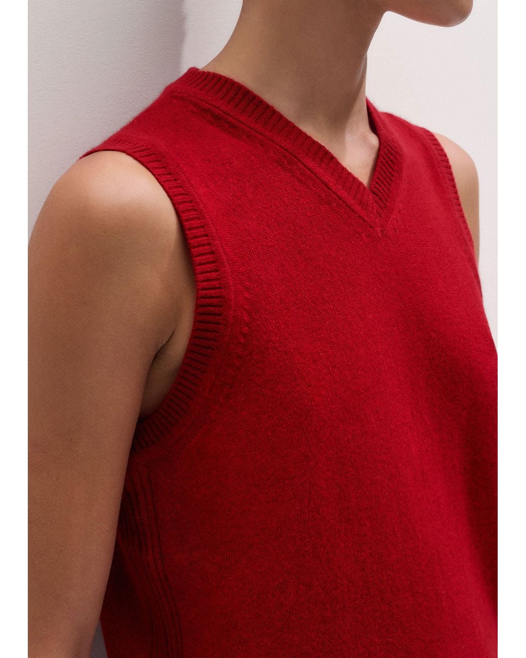 ME+EM Red V-Neck Relaxed Knit Tank