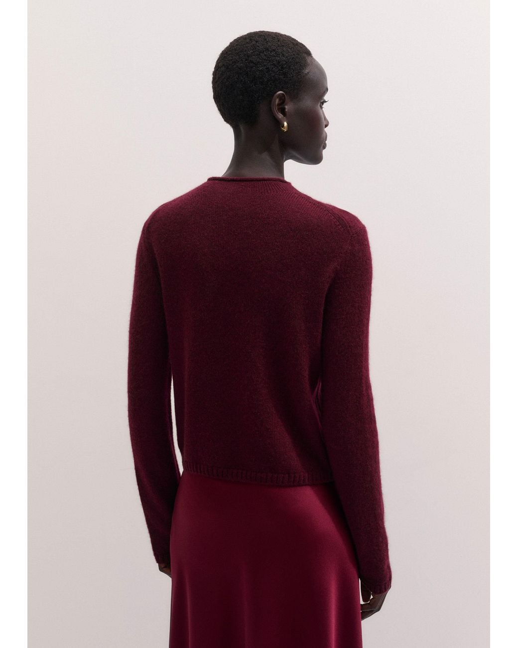ME+EM Red Merino Cashmere Silk High Neck Straight Jumper
