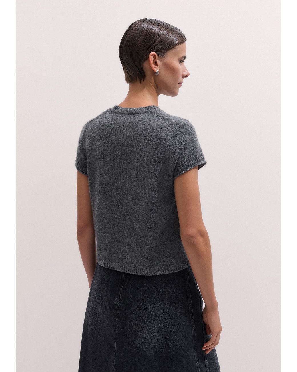 ME+EM Gray Cashmere Shrunken Knit Baby Tee Mid Melange