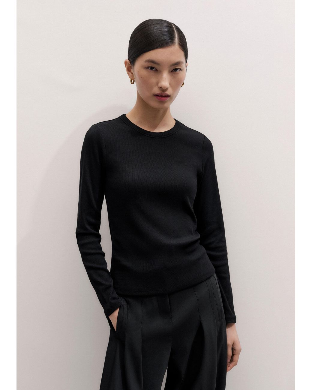 ME+EM Black Ultimate Rib Long Sleeve Top