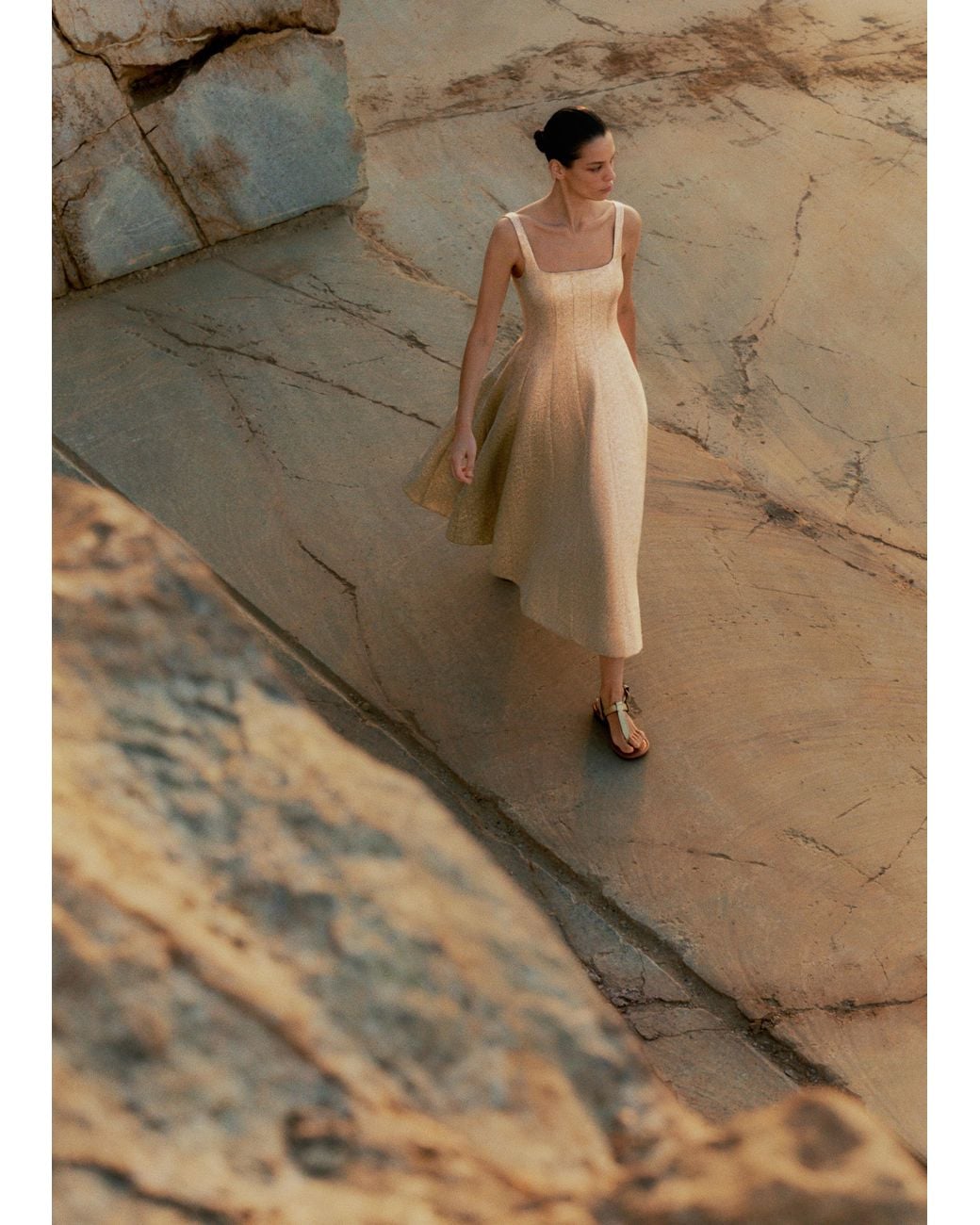 ME+EM Metallic Contour Midi Dress in Natural | Lyst UK
