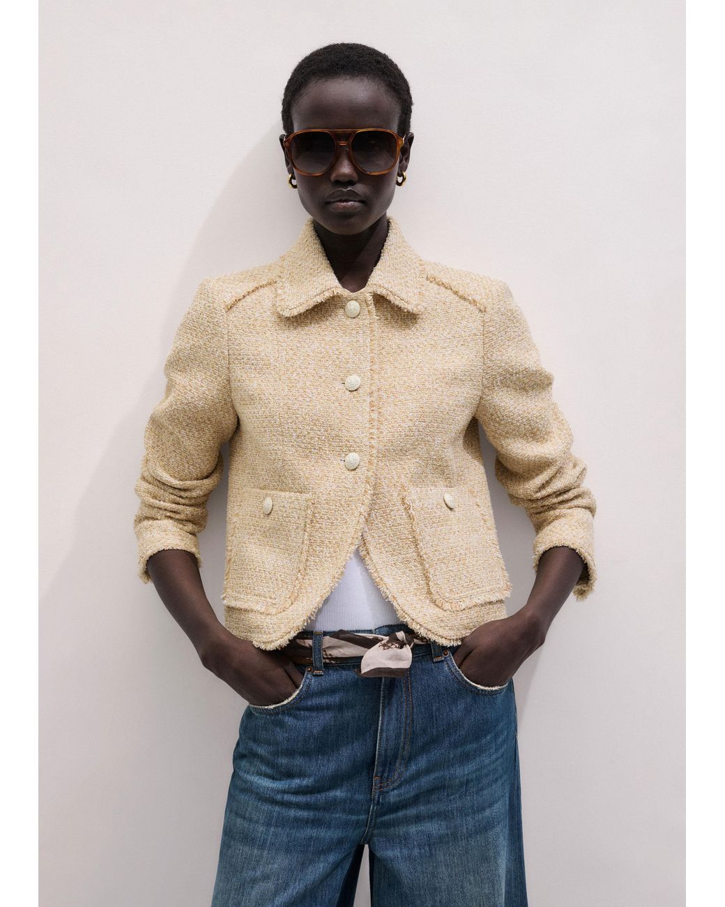 ME+EM Natural Cut Away Fringed Jacket