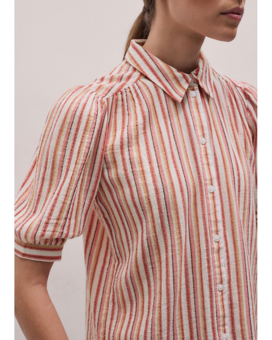 ME+EM Pink Cotton Stripe Summer Blouse-Multi