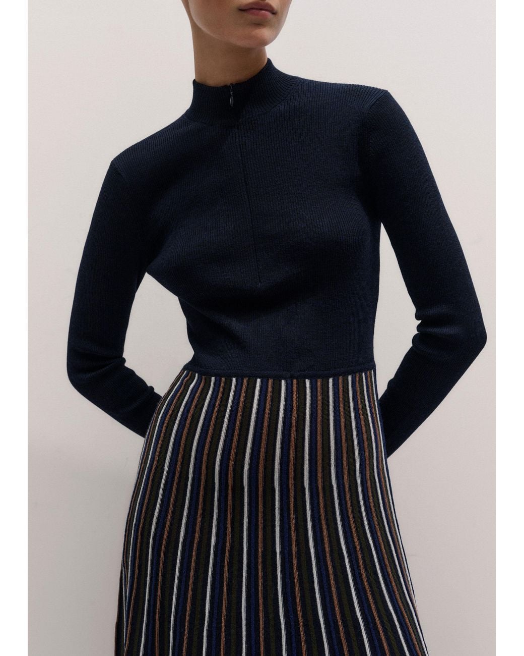 ME+EM Blue Merino Stripe Knit Maxi Dress