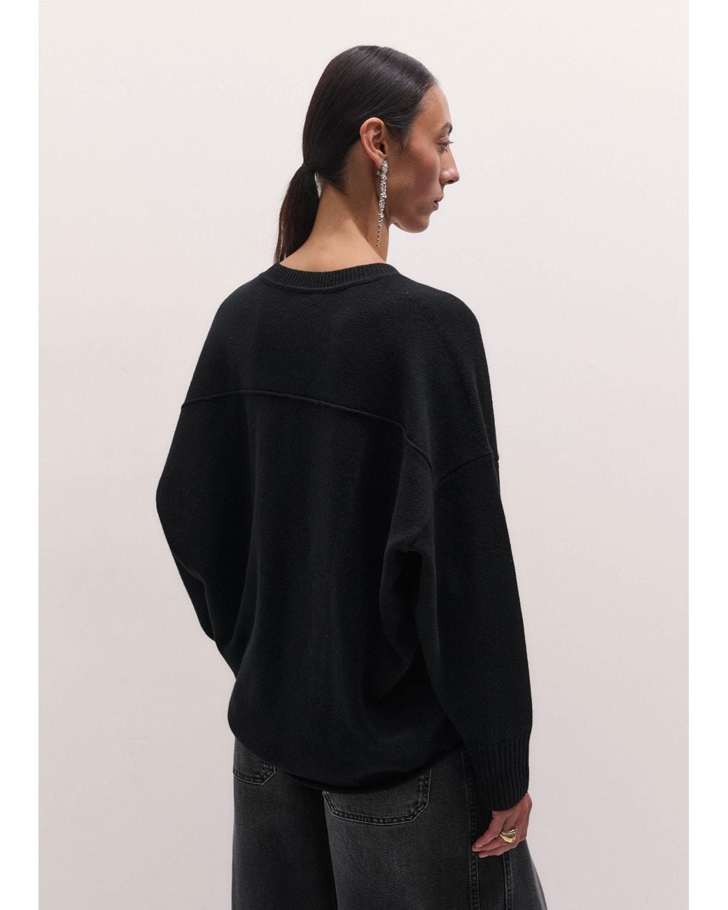 ME+EM Black Wool Cashmere V Neck Relaxed Jumper