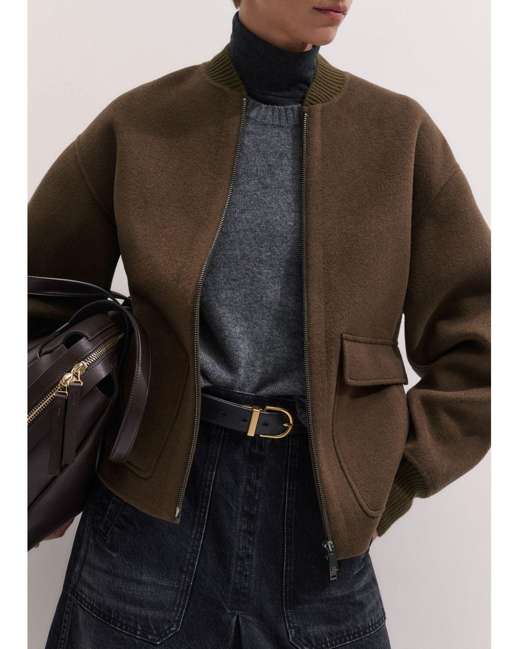 ME+EM Black Slim High Neck Layering Top Charcoal Melange