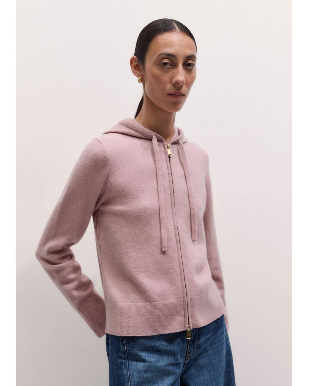 ME+EM Pink Cashmere Two Way Zip Straight Hoody