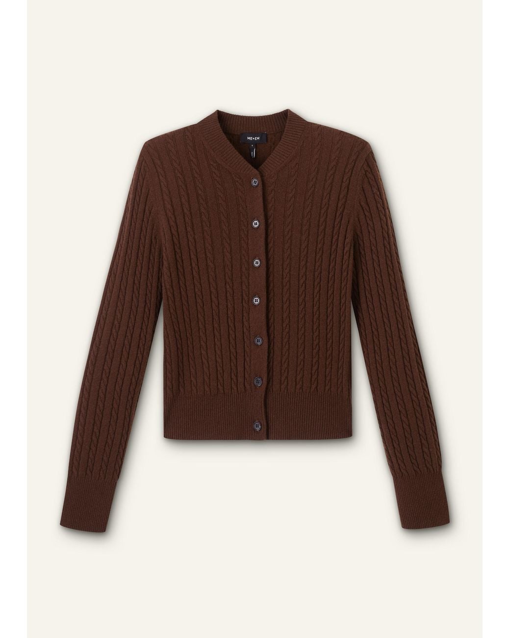 ME+EM Brown Merino Cashmere Micro Cable Cardigan