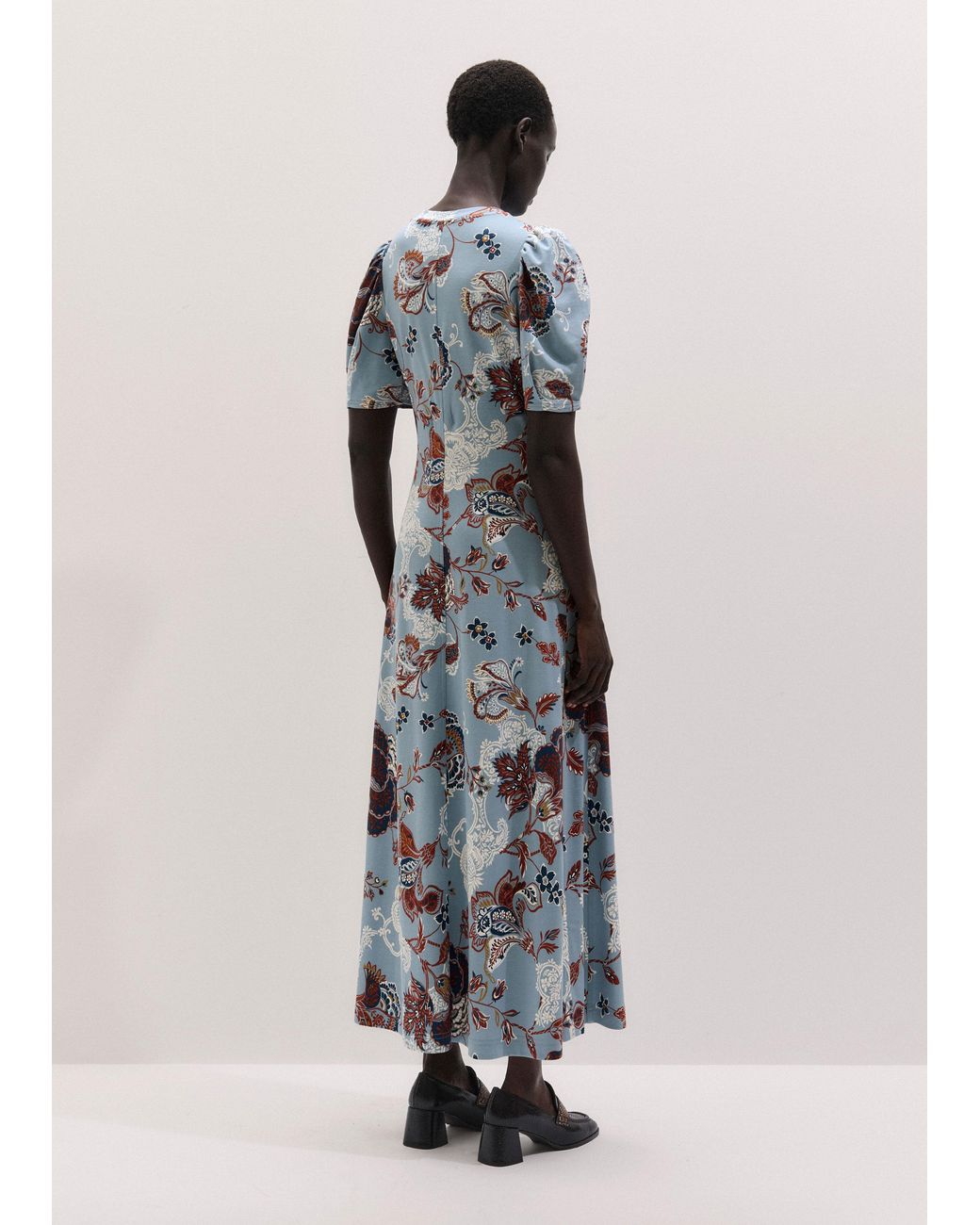 ME+EM Blue Grand Paisley Print Pouf Sleeve Maxi Dress