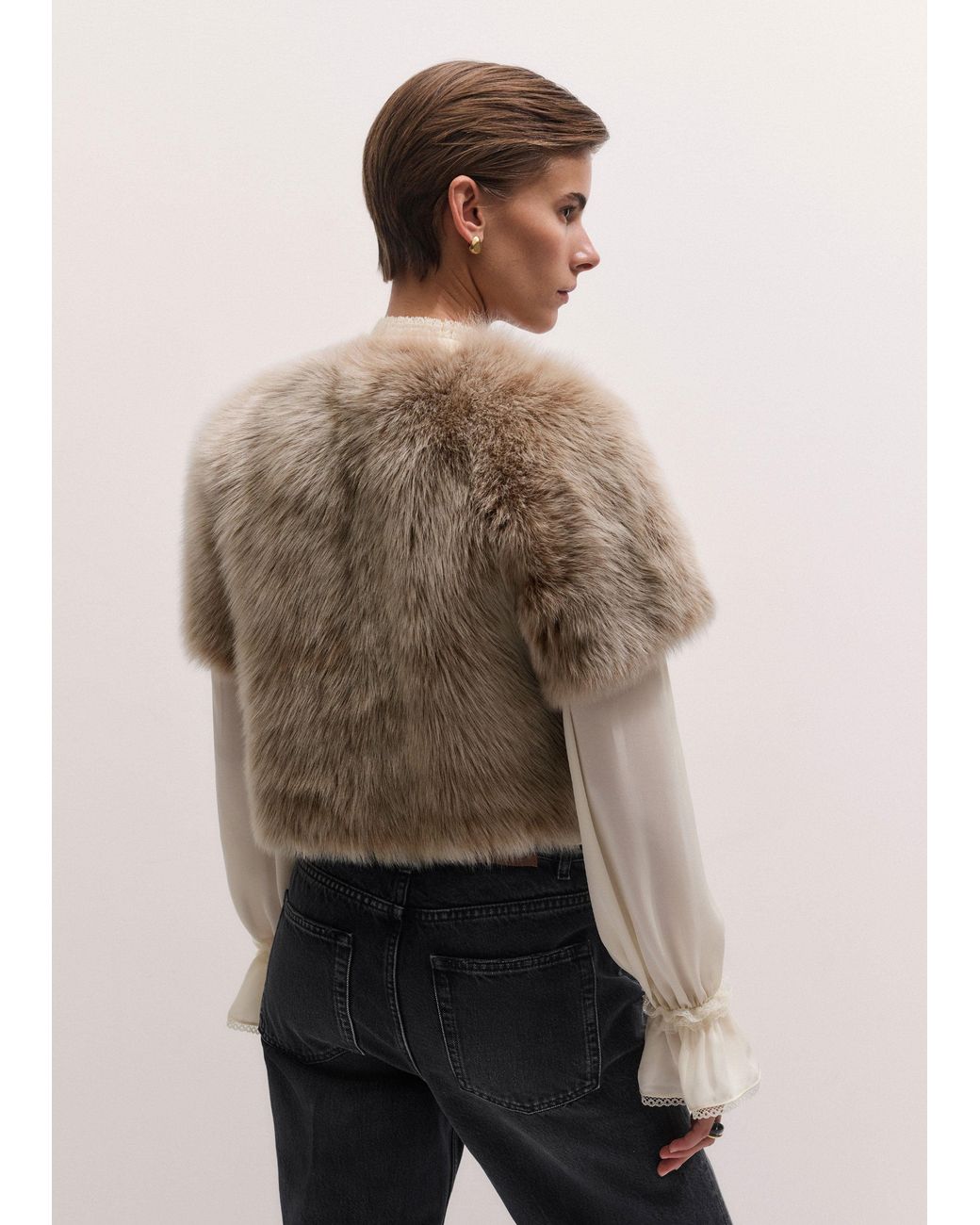 ME+EM Brown Crop Shearling Jacket