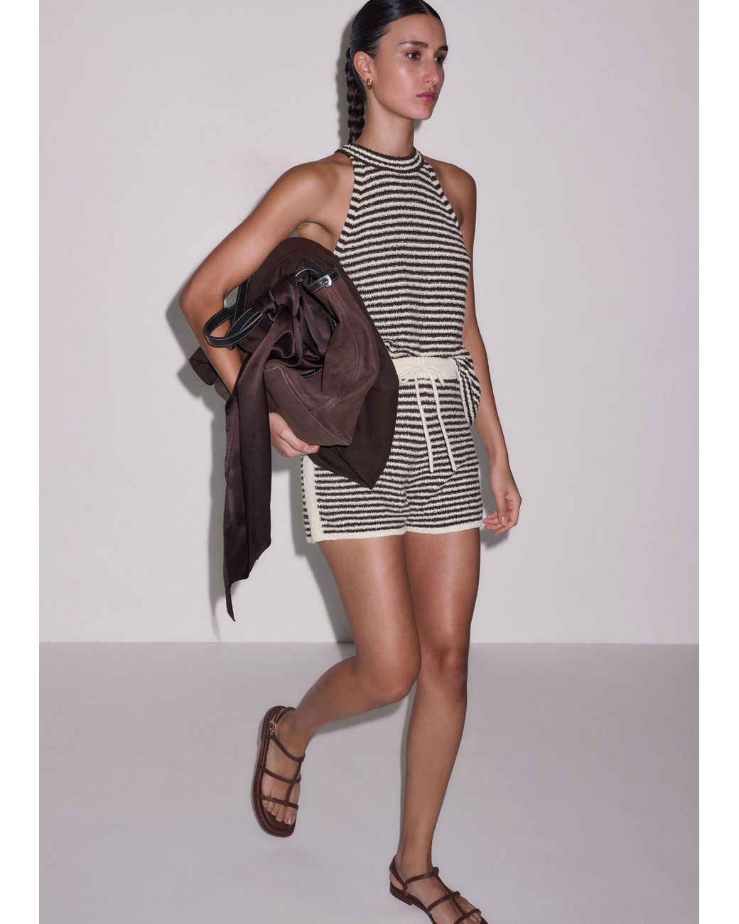 ME+EM Brown Stripe Halterneck Tank