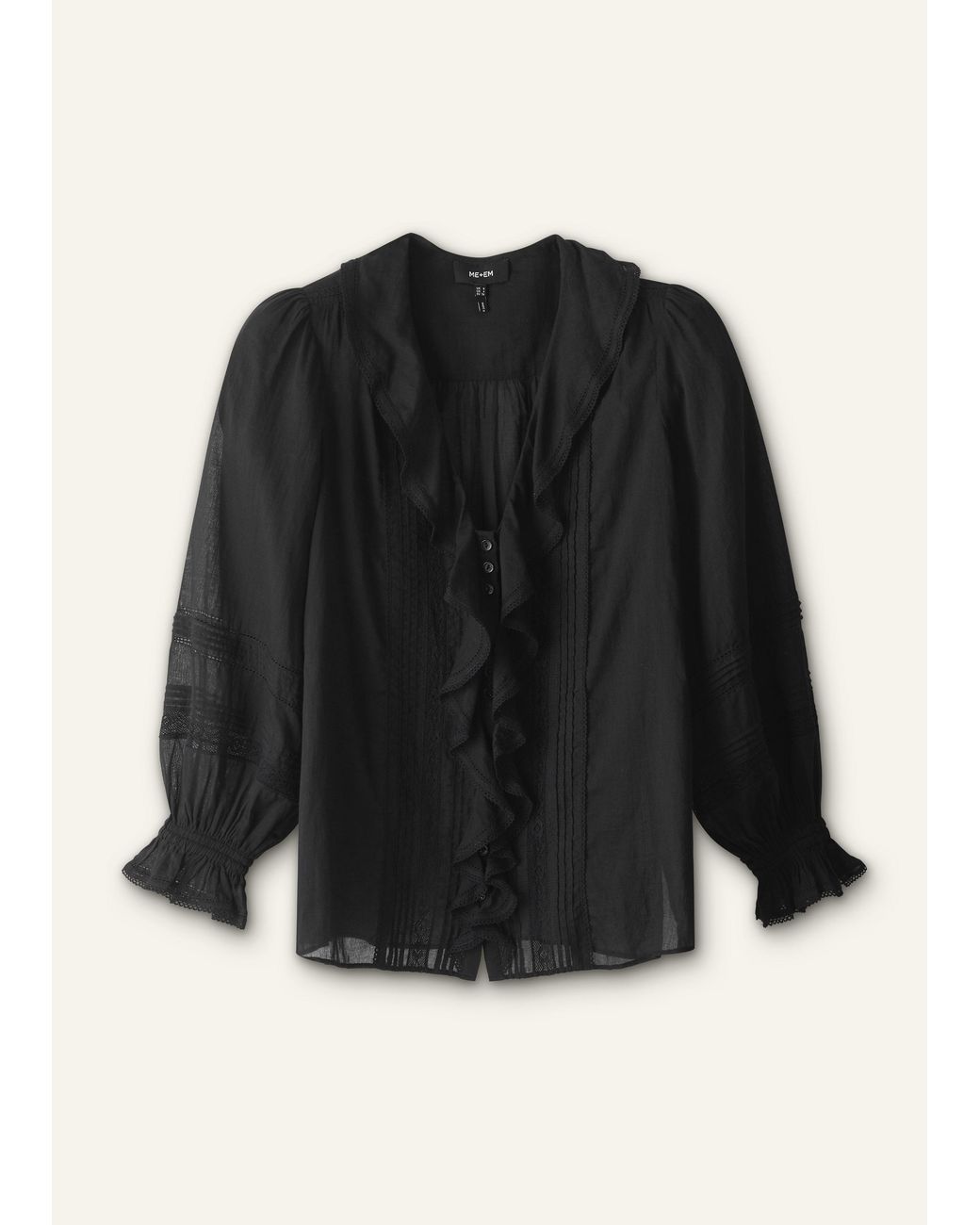 ME+EM Black Cotton Voile Ruffle Blouse