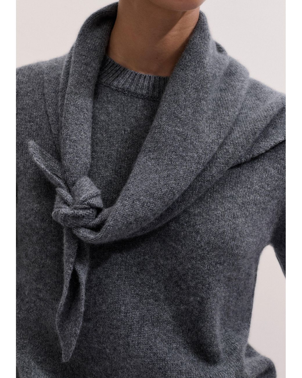 ME+EM Blue Cashmere Crew Neck Crop Jumper Mid Melange