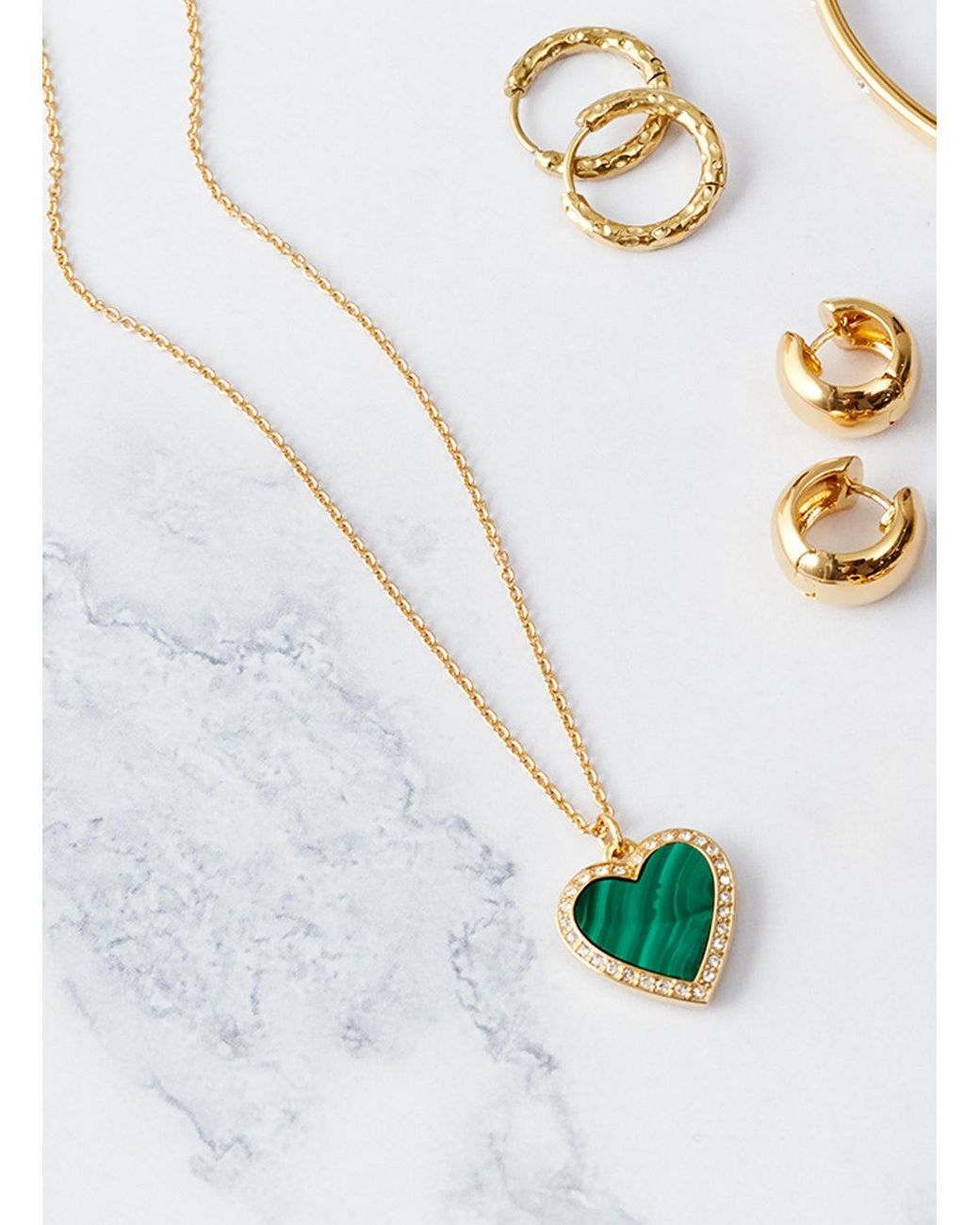 Melissa Odabash Green Malachite Heart & Crystal Pendant