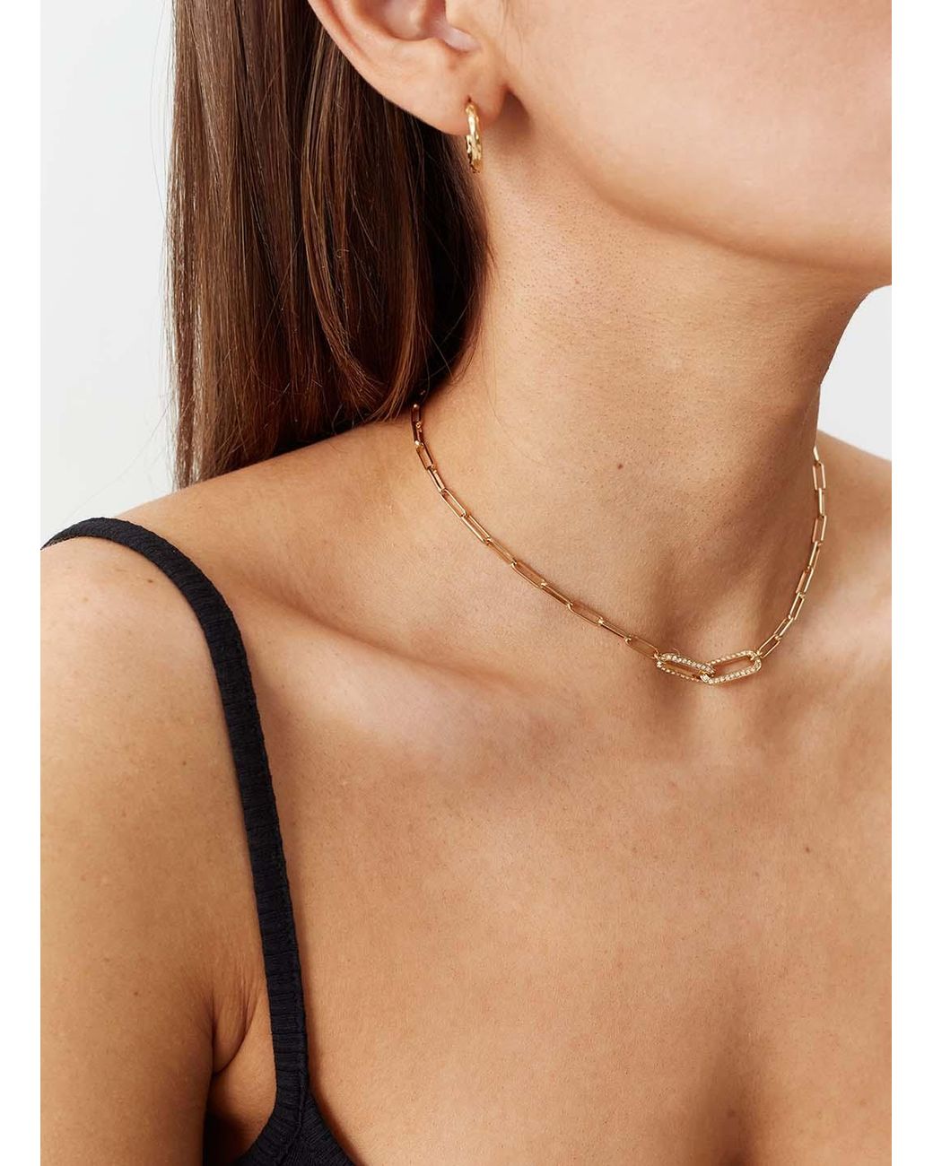 Melissa Odabash White Mini Paperclip With Crystal Link Necklace