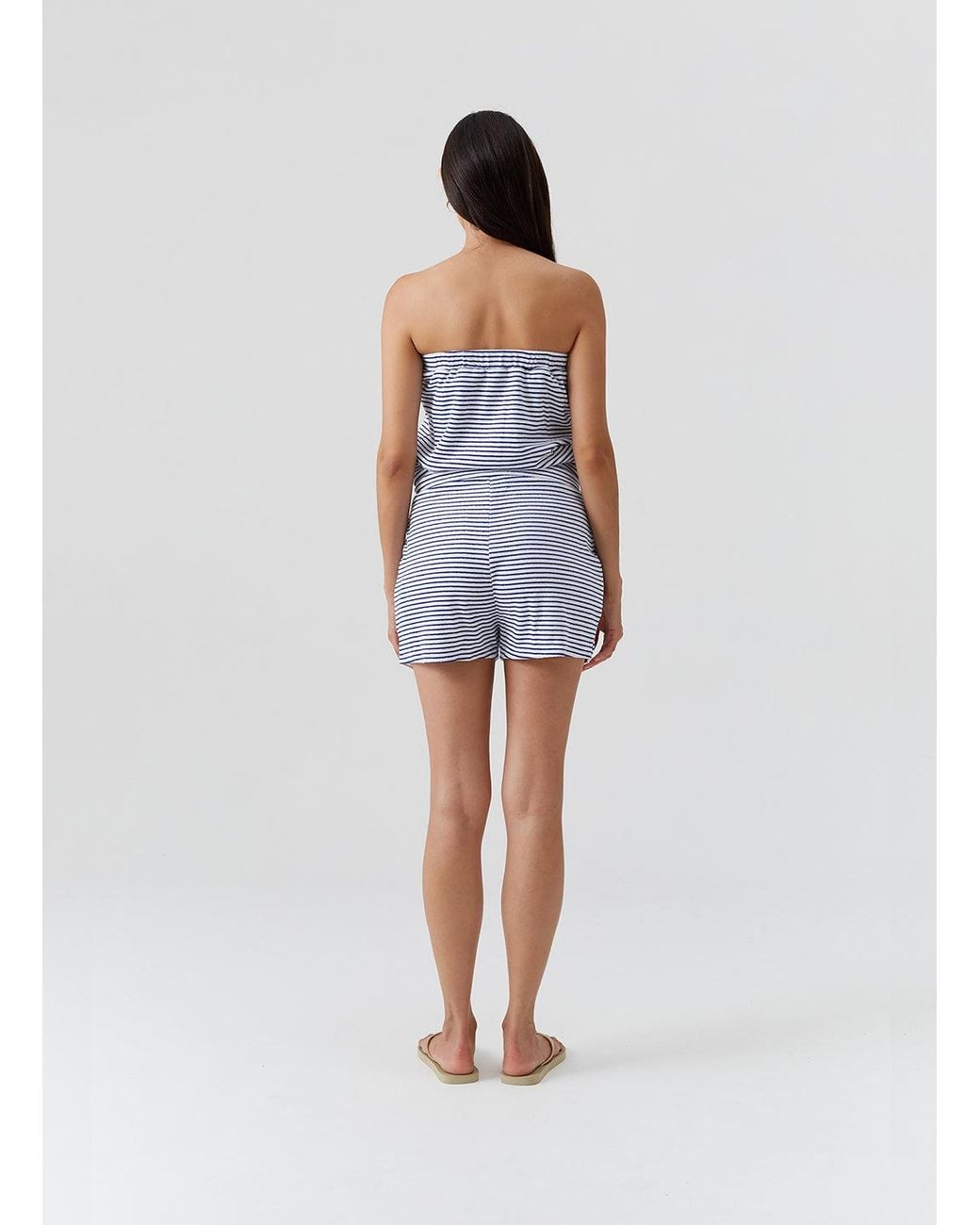 Melissa Odabash Blue Exclusive Venus Stripe Playsuit