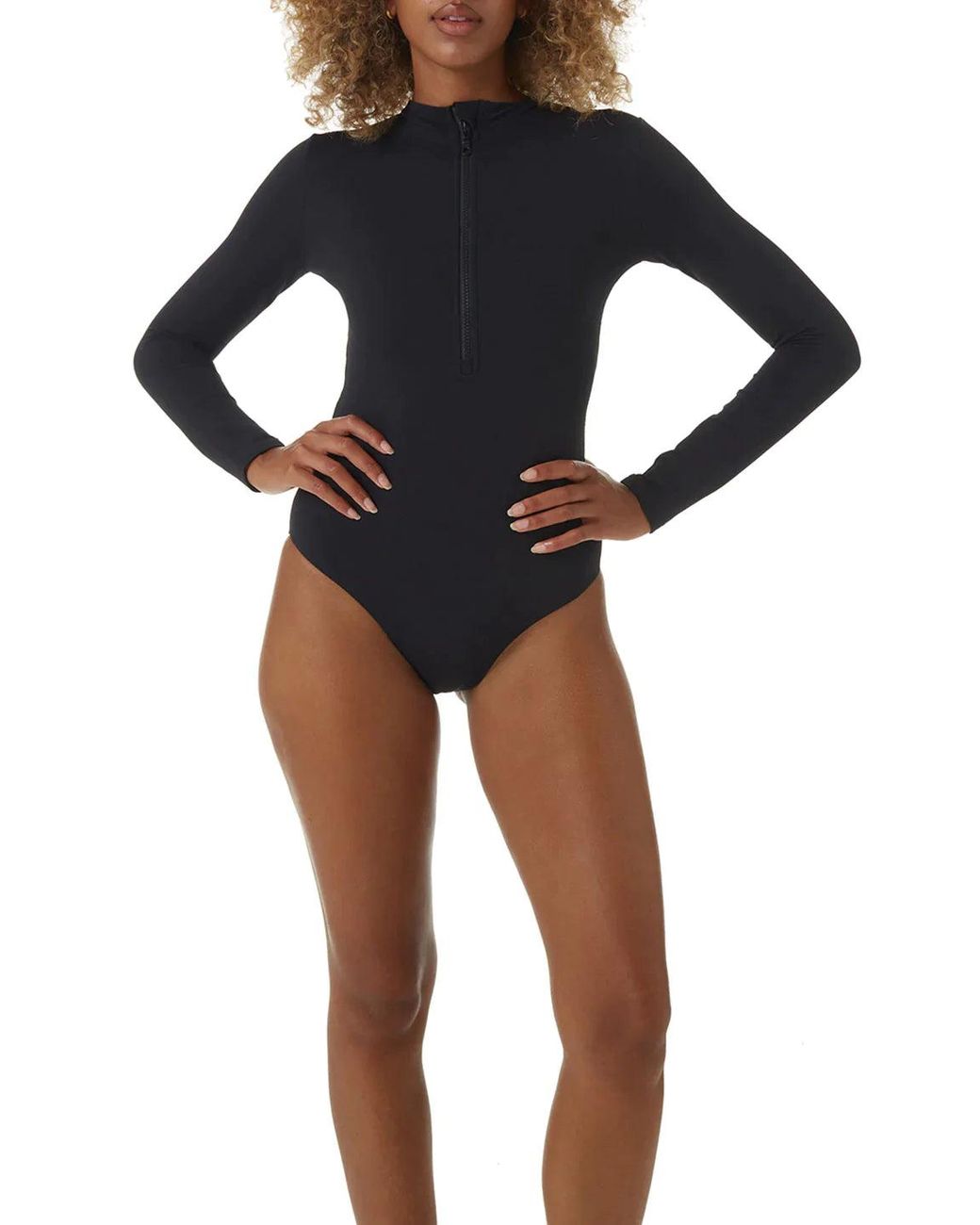 Melissa Odabash Blue Ocean Pique Long Sleeve Swimsuit
