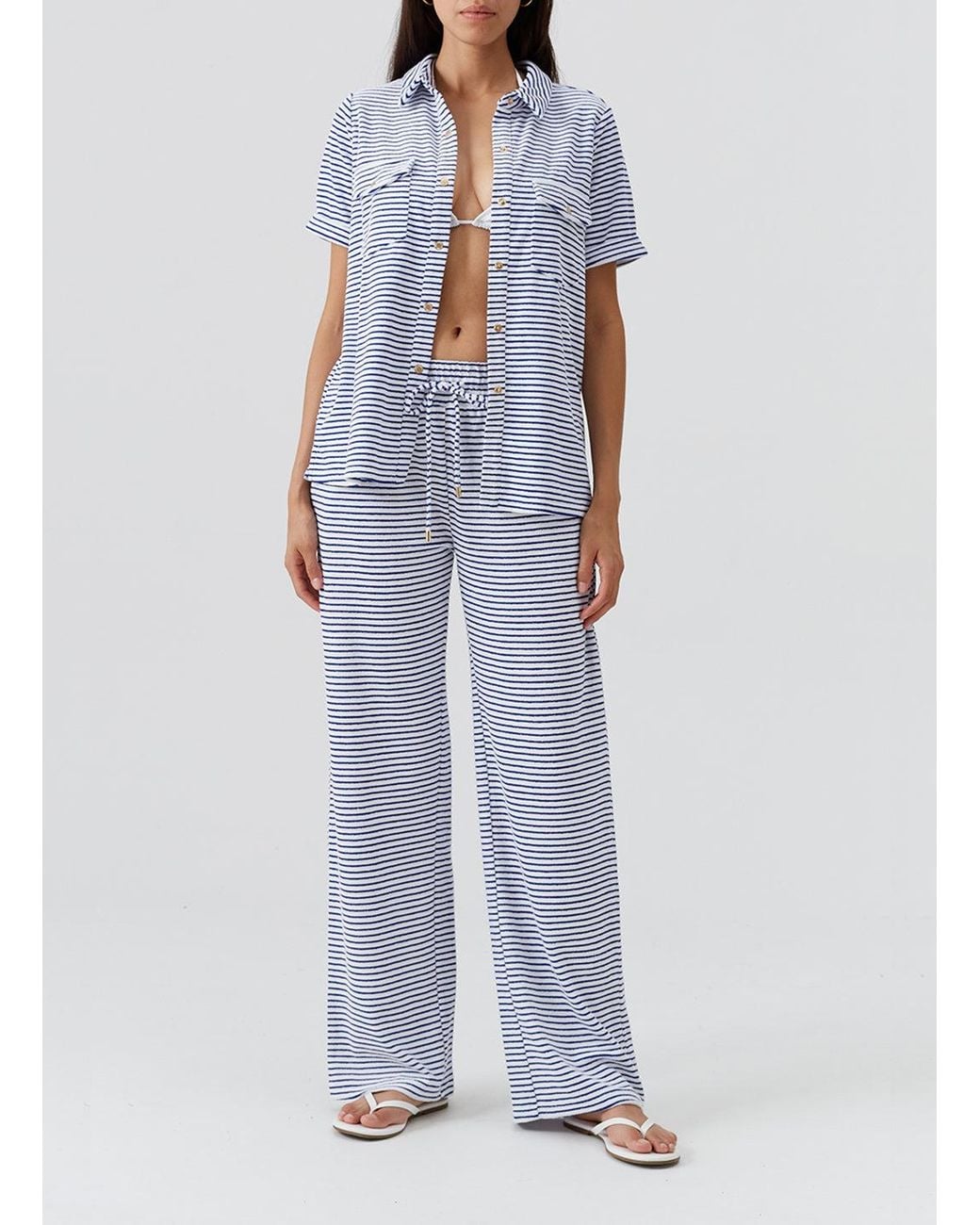 Melissa Odabash Blue Tori Stripe Shirt