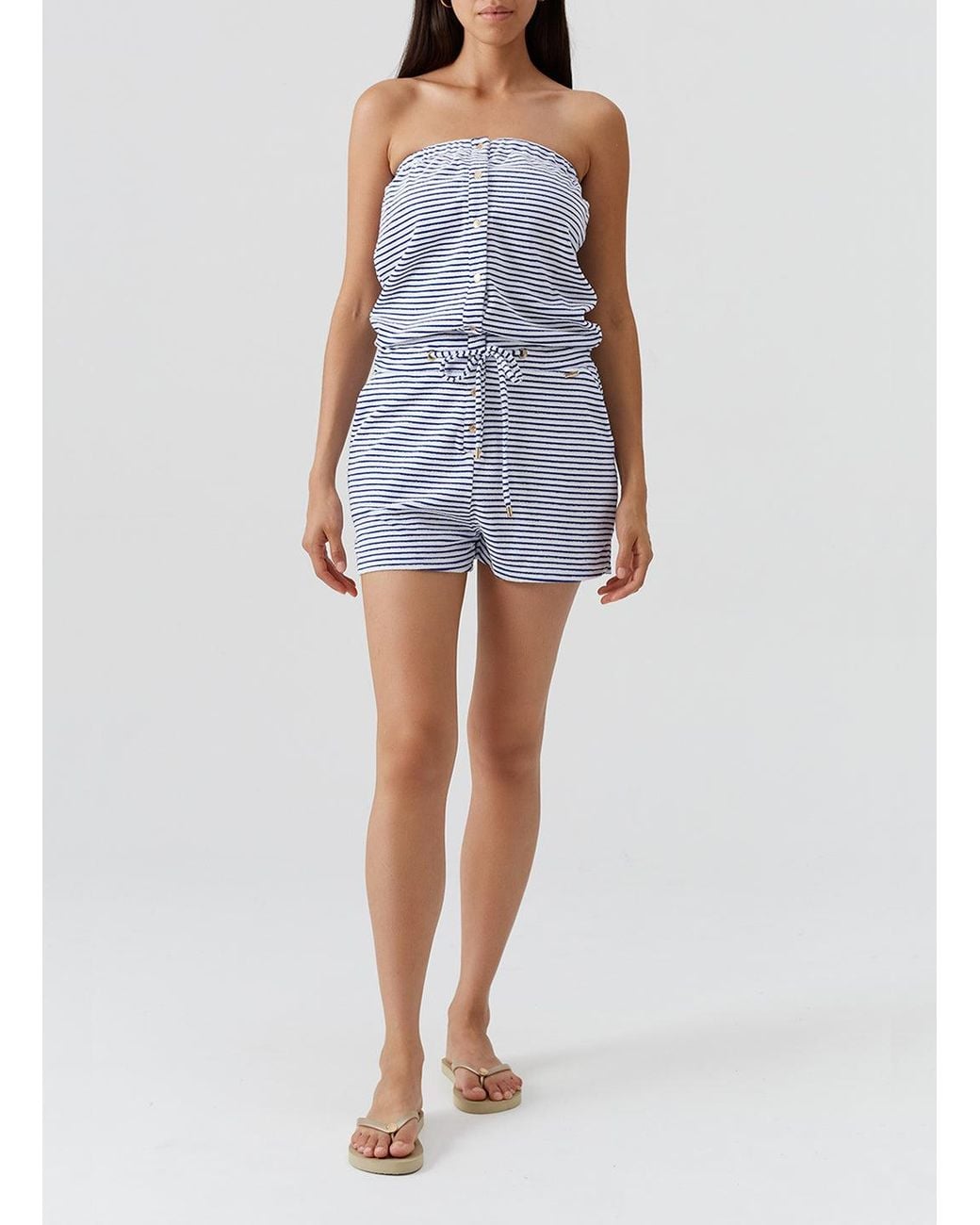 Melissa Odabash Blue Exclusive Venus Stripe Playsuit