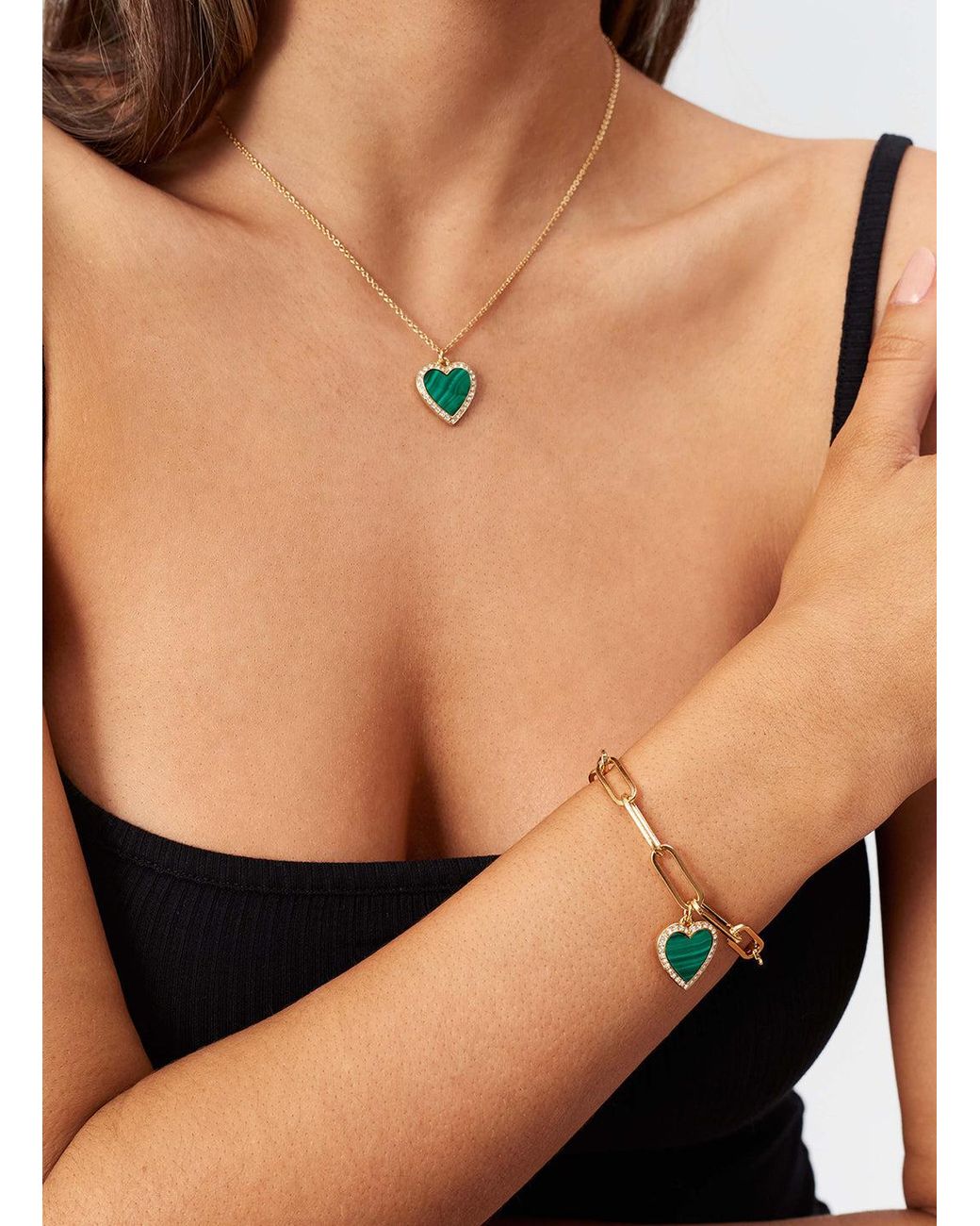 Melissa Odabash Metallic Malachite Heart Chain Bracelet