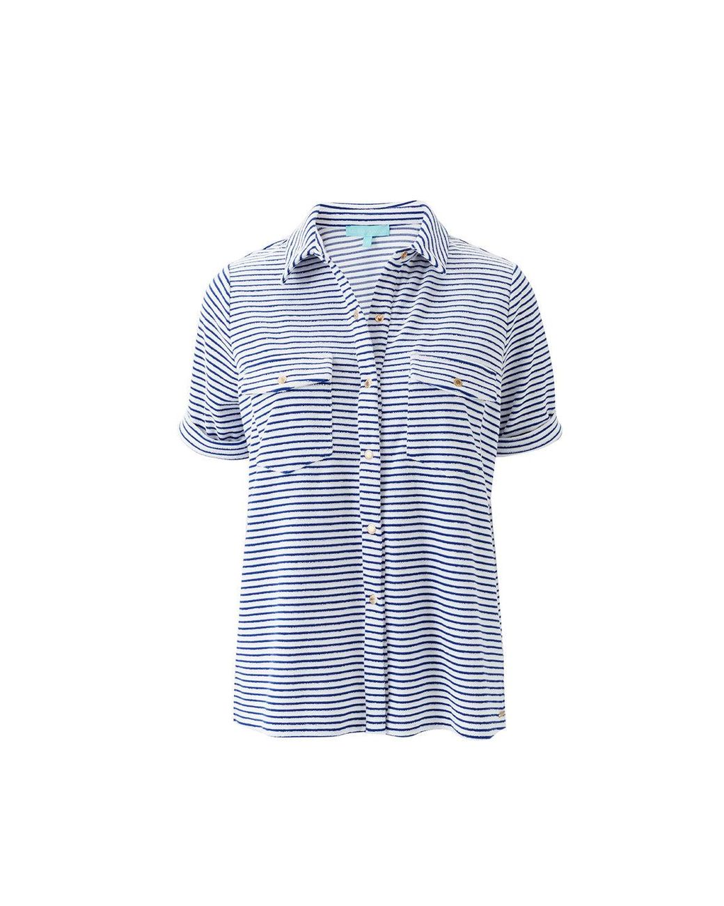 Melissa Odabash Blue Tori Stripe Shirt