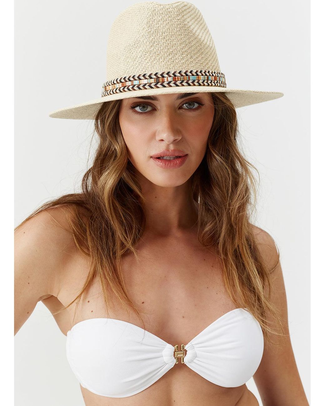Melissa Odabash White Kate Tan/Aztec Hat