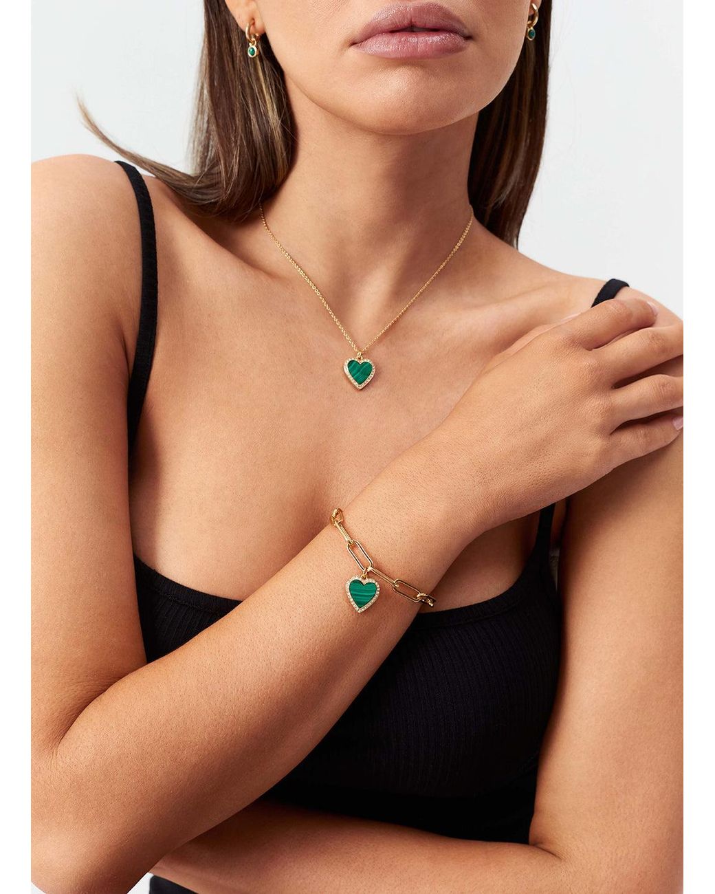 Melissa Odabash Green Malachite Heart & Crystal Pendant