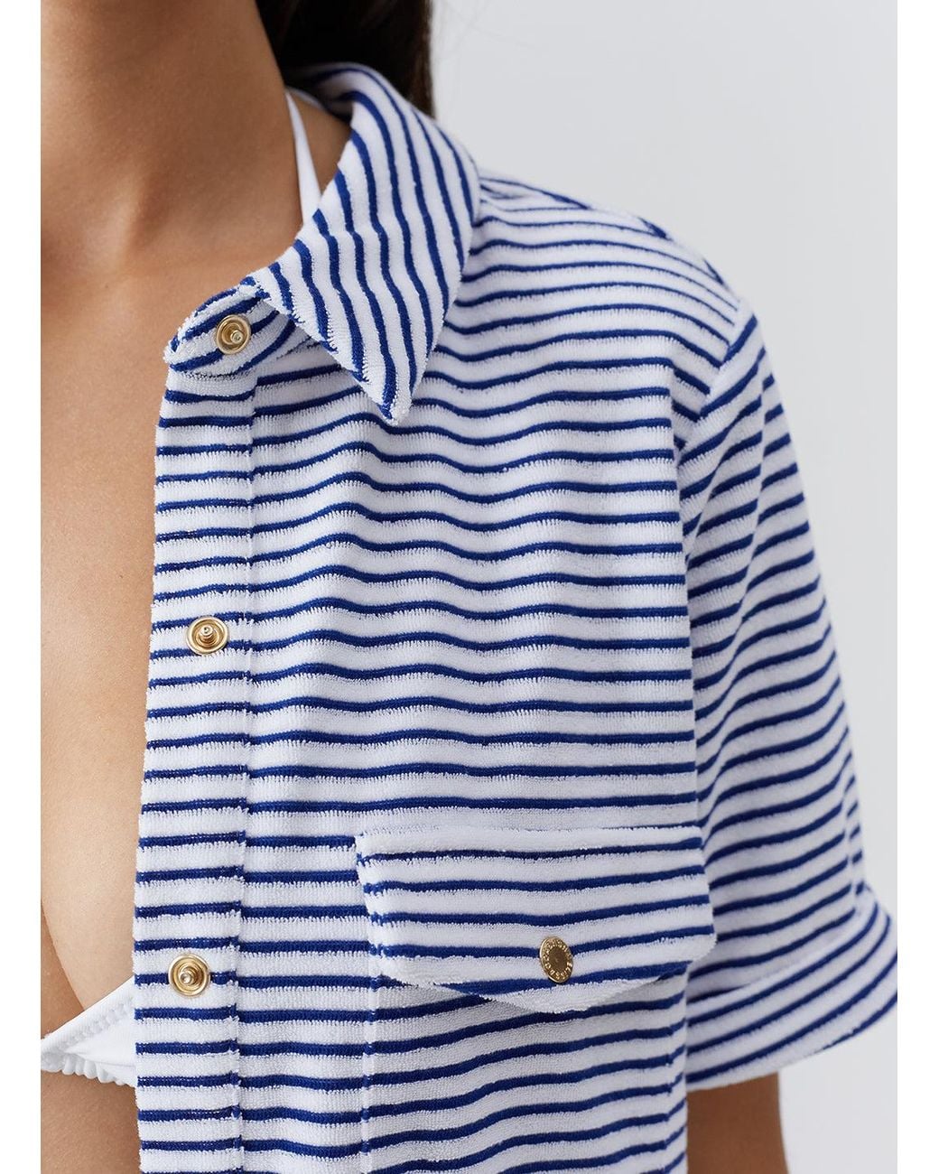 Melissa Odabash Blue Tori Stripe Shirt