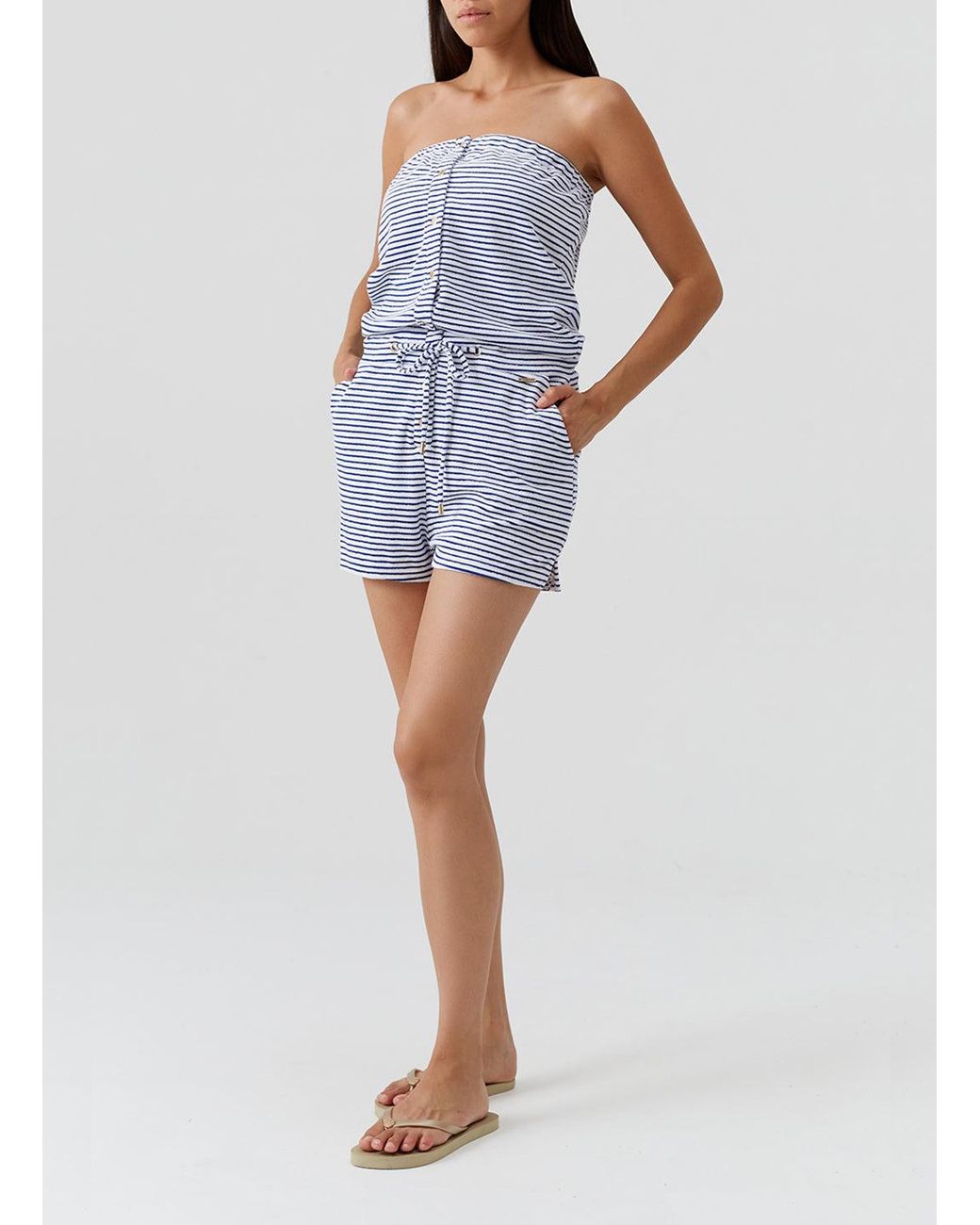 Melissa Odabash Blue Exclusive Venus Stripe Playsuit