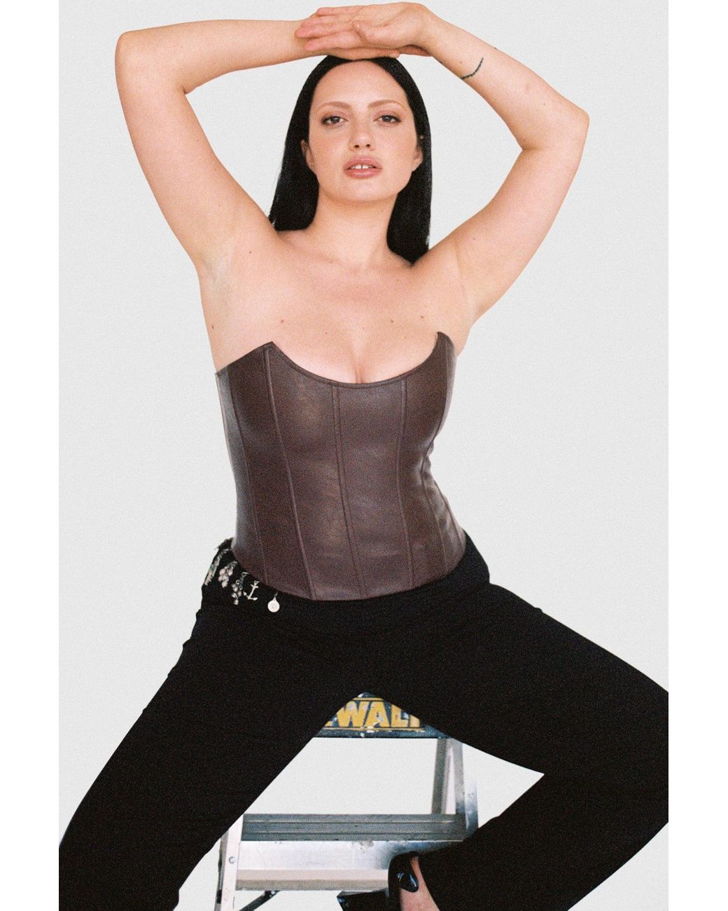 Miaou Leather Leia Corset in Brown Womens Clothing Lingerie Corsets and bustier tops 
