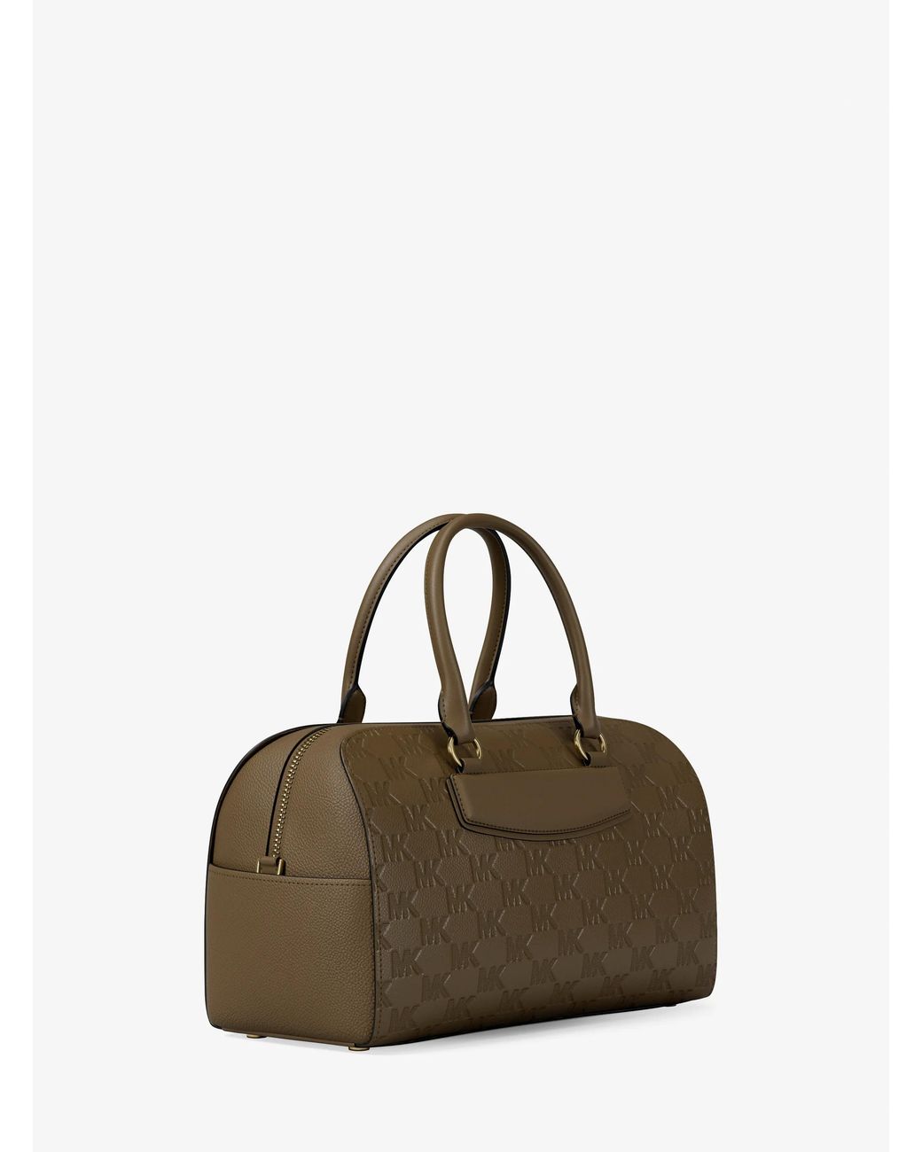 MICHAEL Michael Kors Brown Mk Jet Set Travel Medium Logo Embossed Leather Duffel Crossbody Bag