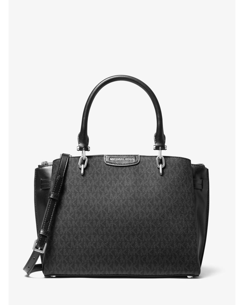 Michael Kors Rochelle Large Logo And Leather Satchel in Black Lyst