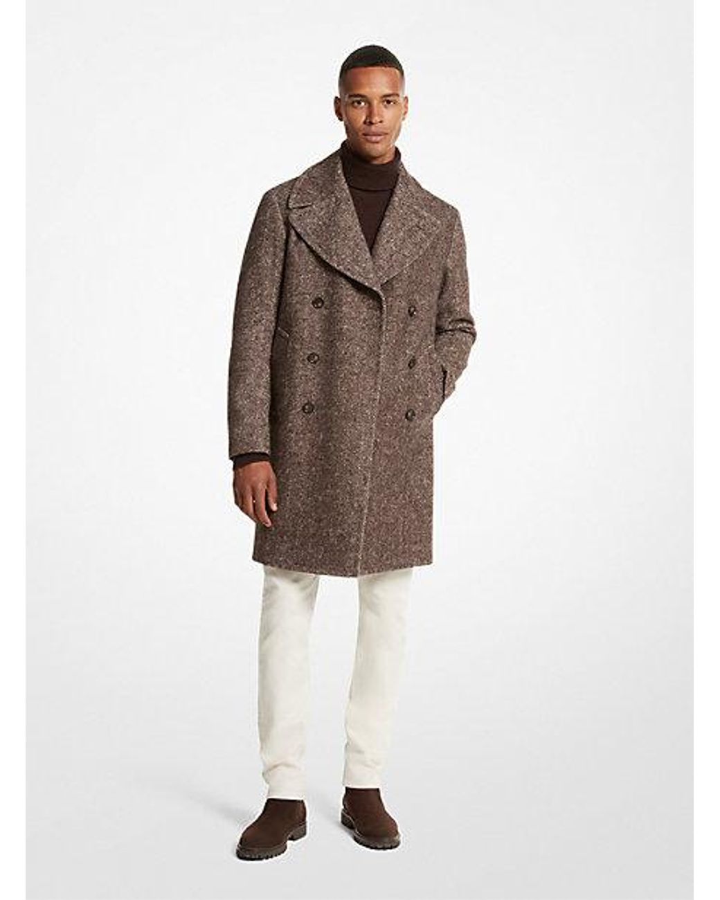 Michael Kors Mk Herringbone Wool Blend Peacoat in Brown for Men Lyst UK