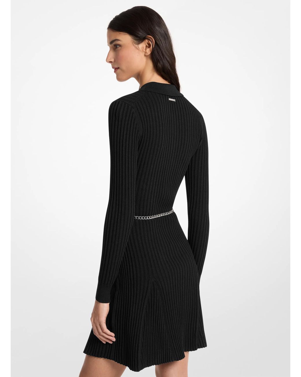 MICHAEL Michael Kors Black Mk Ribbed Viscose Belted Polo Dress