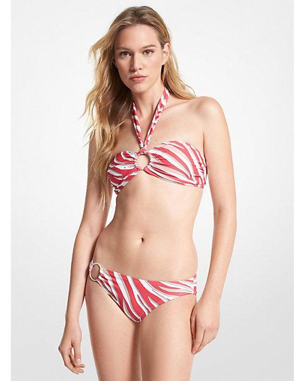 Michael Kors Zebra Print Halter Bikini Top in Pink