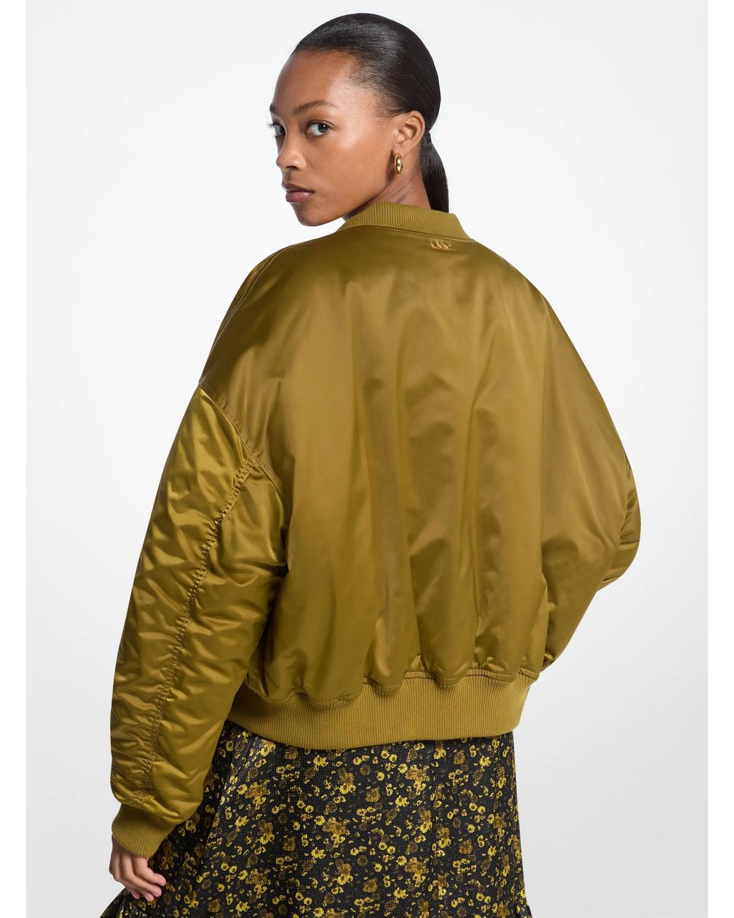 MICHAEL Michael Kors Green Mk Satin Ciré Bomber Jacket