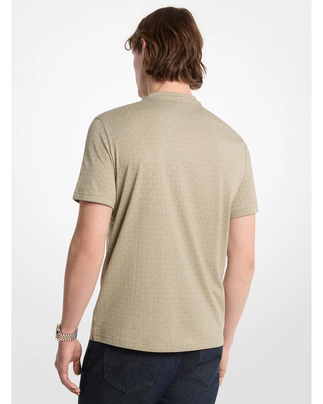 Michael Kors Natural Mk Signature Logo Print Cotton Jersey T-Shirt for men