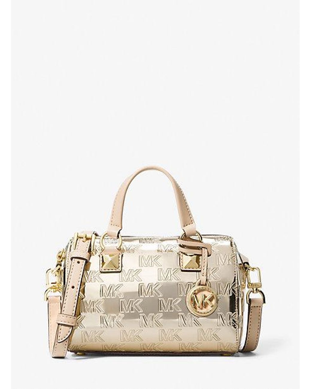 Michael Kors Grayson Small Logo Embossed Patent Duffel Crossbody Bag in