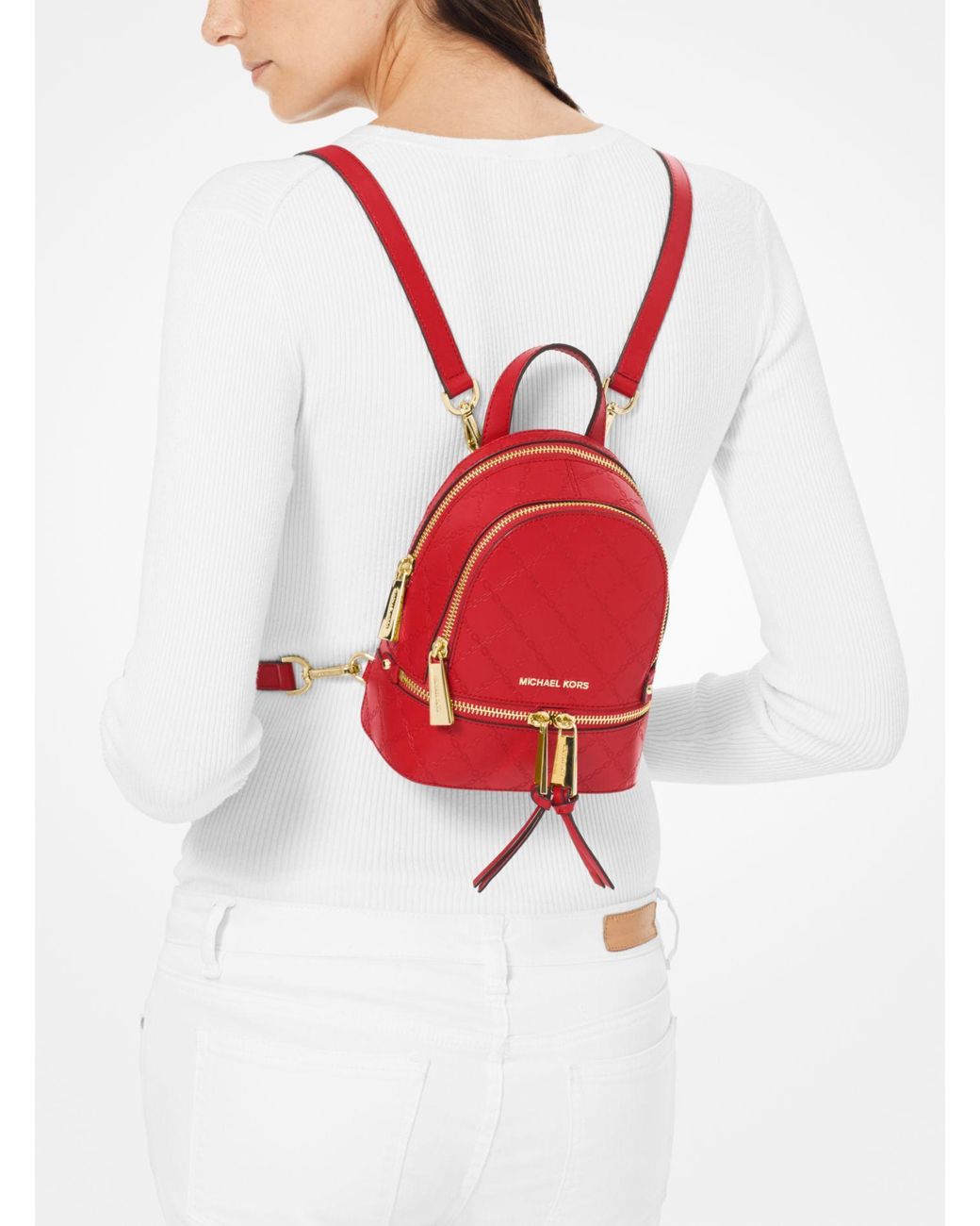 Mini sac à dos Rhea en cuir effet chaîne en relief Michael Kors en coloris  Rouge | Lyst