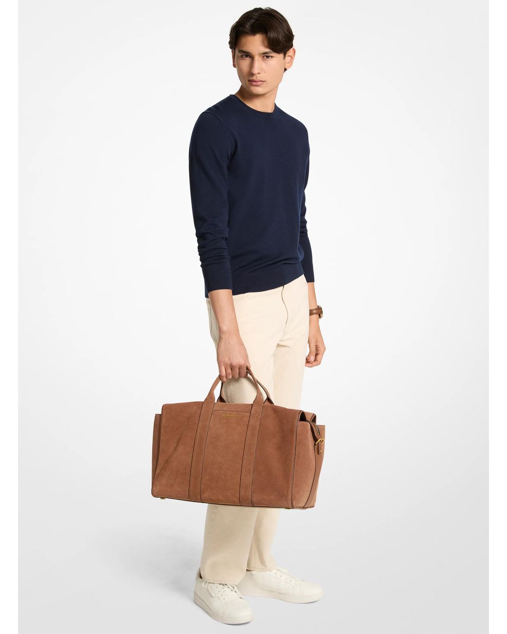 Michael Kors Brown Nicholas Medium Suede Slouch Duffel Bag for men