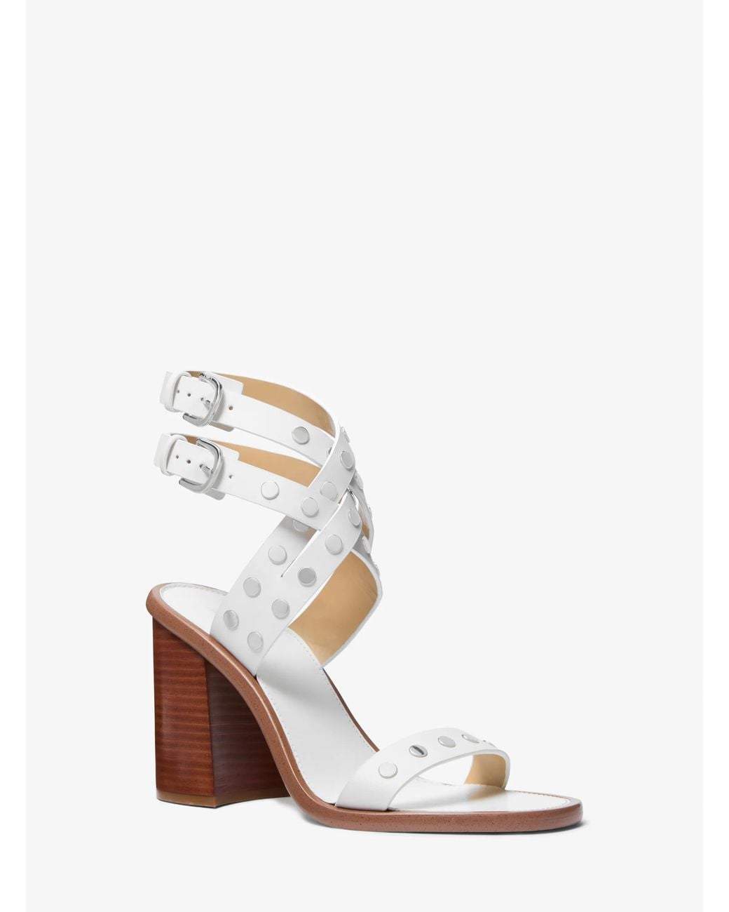 MICHAEL Michael Kors White Irene Studded Leather Block Heel Sandal