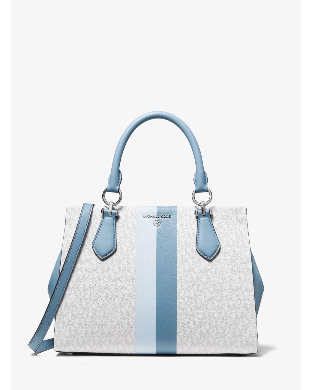 Michael Kors Marilyn Medium Logo Stripe Satchel in Blue Lyst